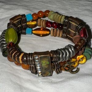 3 String Beaded Rhinestone Stretch 3D Bracelet